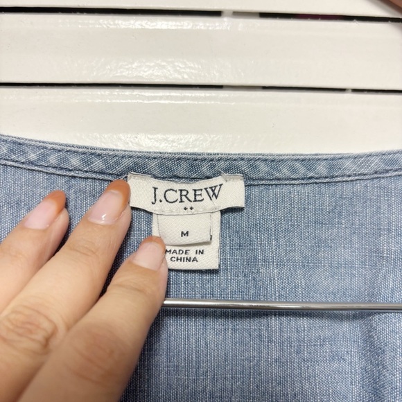 J. Crew 100% Cotton Blue Chambray V-Neck 3/4 Sleeve Pullover Dress Size M - Picture 4 of 6